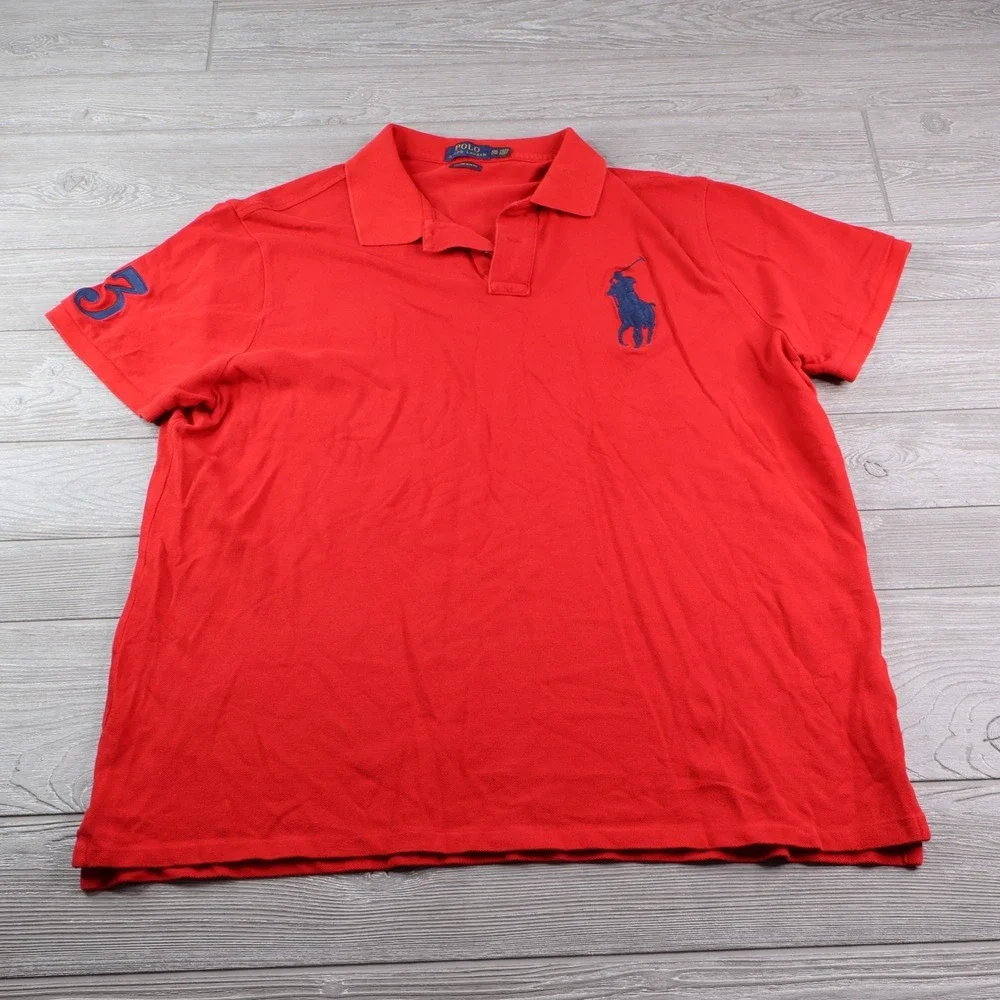 Polo Ralph Lauren Big Pony #3 Polo Men's XXL Custom Slim Fit Red Mesh